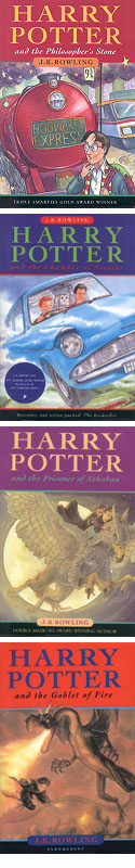[Pärmarna på de fyra första Potter-böckerna]